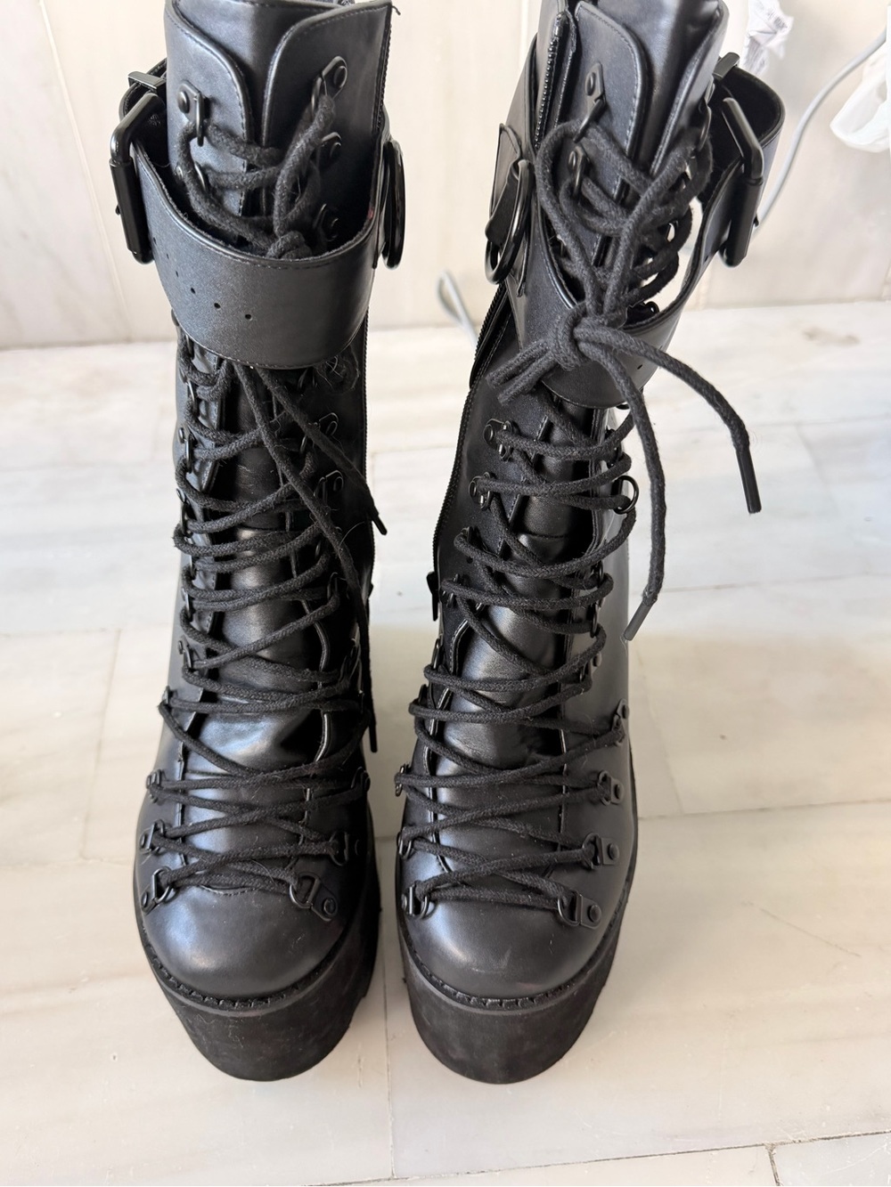 Worn once current mood black vegan traitor boots size 11 (42)